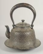 A LARGE 19TH CENTURY JAPANESE BRONZE TETSUBIN / KETTLE, with relief flower head decoration all over,