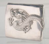 A 19TH CENTURY CHINESE EXPORT SILVER CIGARETTE CASE, with a wrap around dragon design, mark with