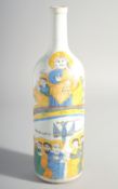 AN ARMENIAN GLAZED POTTERY BOTTLE, painted with religious subjects and inscribed, 32cm high.