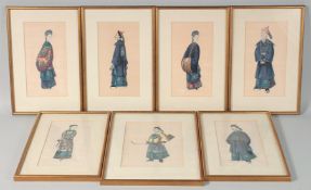 A COLLECTION OF SEVEN CHINESE PITH PAINTINGS, each depicting various figures in traditional dress,