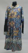 A CHINESE EMBROIDERED SILK COURT ROBE, embroidered with five-claw dragons with the flaming pearl