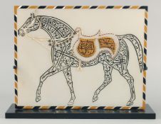 A LARGE ISLAMIC CALLIGRAPHIC MARBLE PLAQUE, the calligraphic image in the form of a horse with