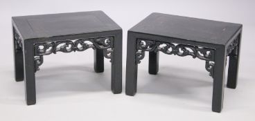 A PAIR OF 20TH CENTURY CHINESE LOW RECTANGULAR STANDS, with pierced and carved frieze on square
