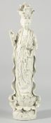 A GOOD LARGE BLANC-DE-CHINE FIGURE OF GUANYIN, stood upon a lotus base, 55cm high.