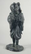 A JAPANESE MEIJI-PERIOD BRONZE FIGURE of a man with a monkey on his back. 32cm high