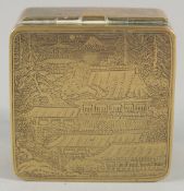 A JAPANESE SQUARE FORM KOMAI-TYPE BOX, decorated with buildings within a landscape scene, 5.5cm.