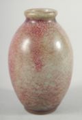 A SMALL CHINESE PEACH BLOSSOM GLAZE VASE, 11cm high.
