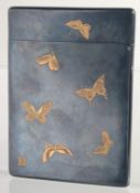 A JAPANESE MEIJI PERIOD SHAKUDO, GOLD AND SILVER INLAID CARD CASE, signed S. Komai, finely decorated