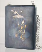 A JAPANESE MEIJI SHAKUDO, GOLD AND SILVER INLAID PATINATED SHIBUICHI CIGARETTE CASE, signed by