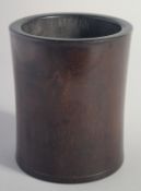 A GOOD CHINESE HARDWOOD BRUSH POT, 14cm high.