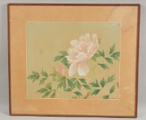 A LARGE PAINTING OF FLORA ON SILK by Daphne Lyle Dickee, framed, image 42cm x 50cm.