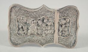 A SMALL CHINESE SILVER FILIGREE CARD CASE, 8.5cm x 5cm.