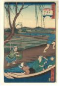 HIROKAGE UTAGAWA (act. 1855-1865); FROM THE SERIES OF COMICAL VIEWS OF FAMOUS PLACES IN EDO, three