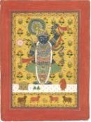 A VERY FINE LARGE 19TH CENTURY NORTH INDIAN RAJASTHAN PAINTING ON PAPER of Krishna, 38cm x 27.5cm.