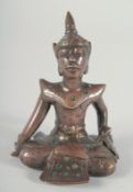 A SMALL BURMESE BRONZE SEATED FIGURE, 9.5cm high.
