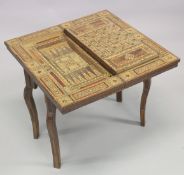 A LATE 19TH - EARLY 20TH CENTURY INDIAN PARQUETRY LOW GAMES TABLE, with folding and swivelling