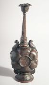 AN INDIAN BRASS ROSEWATER SPRINKLER, 25cm high.