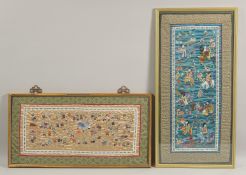 TWO 20TH CENTURY CHINESE EMBROIDERED SILK PANELS, depicting eight immortals, the other with