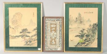 TWO CHINESE PAINTINGS ON PAPER, depicting mountainous landscapes, framed and glazed, together with a