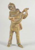 A SMALL CHINESE BRONZE BOY playing a mandolin. 4.5ins long.