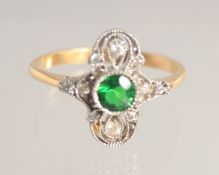 A SILVER 18CT GOLD PLATED DECO STYLE RING.