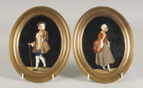 A SUPERB PAIR OF 19TH CENTURY ITALIAN PIETRA DURA OVAL PLAQUES of a lady and young man, set in