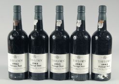 TAYLORS VINTAGE PORT, 1983. 5 BOTTLES.