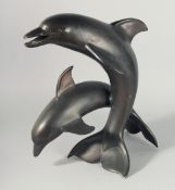 A GOOD BRONZE OF TWO LEAPING DOLPHINS 18ins high.