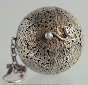 A PIERCED SILVER CHINESE BALL CENSER. 2ins diameter.