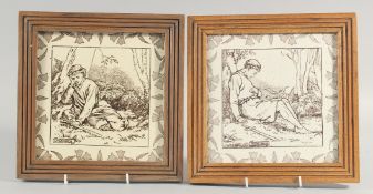 TWO WEDGWOOD PORCELAIN MIDSUMMER NIGHTS DREAM FRAMED TILES, LYSANDER AND DEMETRIOUS. 7.5ins high.