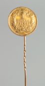 AN 1886 GOLD ONE DOLLAR COIN set as a tie pin.
