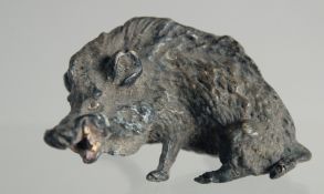 A SMALL JAPANESE BRONZE BOAR. 2ins.