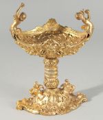 A GOOD GILT BRONZE CHERUB SALT. 8.5ins.