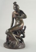 ELSHOECL A GOOD CLASSICAL BRONZE SEATED NUDE with a serpent. Signed and dated 1845.