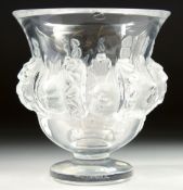 A LALIQUE CIRCULAR GLASS VASE, the sides with chubby birds. Signed, Lalique, France.