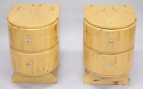 A PAIR OF ART DECO STYLE TWO DRAWER BOW FRONT BEDSIDE CHESTS. 1ft 4ins wide x 1ft 8ins deep x 1ft