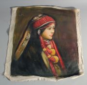 AN UNUSUAL CHINESE PAINTING OF A GIRL.