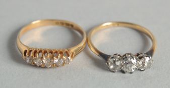 TWO GOLD AND DIAMOND RINGS, 18ct.