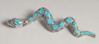 A SILVER MARCASITE AND ENAMEL SNAKE BROOCH.