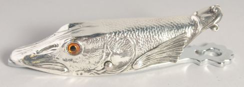 A SILVER PLATED TROUT LETTER CLIP.