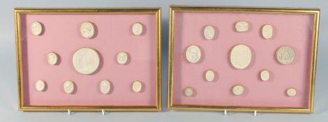 TWO SETS OF TEN GRAND TOUR CAMEOS, framed and glazed.