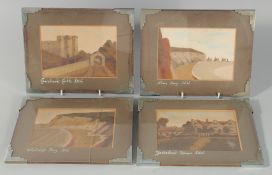 A SET OF FOUR ISLE OF WIGHT SAND PICTURES, Carisbrooke Castle, Alum Bay, Yaverland Manor &