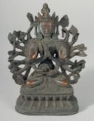 A BURMESE BRONZE MULTI ARMED DEITY. 7ins high.
