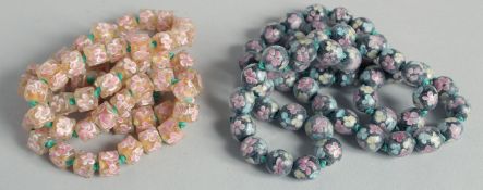 TWO STRINGS OF ITALIAN GLASS BEADS.