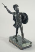 AN EARLY STANDING BRONZE OF A GLADIATOR. 6ins high.