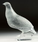 A GOOD HEAVY LALIQUE GLASS PARTRIDGE. Etched Lalique, France.