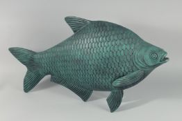A LARGE JAPANESE BRONZE CARP. 33ins long.