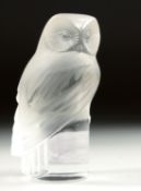 A SMALL LALIQUE GLASS OWL. Etched Lalique.