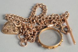 A 9CT GOLD GUARD FOB AND DISC. 55gms.