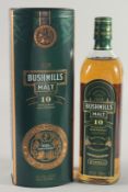 BUSHMILLS MALT SINGLE MALT IRISH WHISKEY, 10 YEARS OLD. 70cl in a tin box.